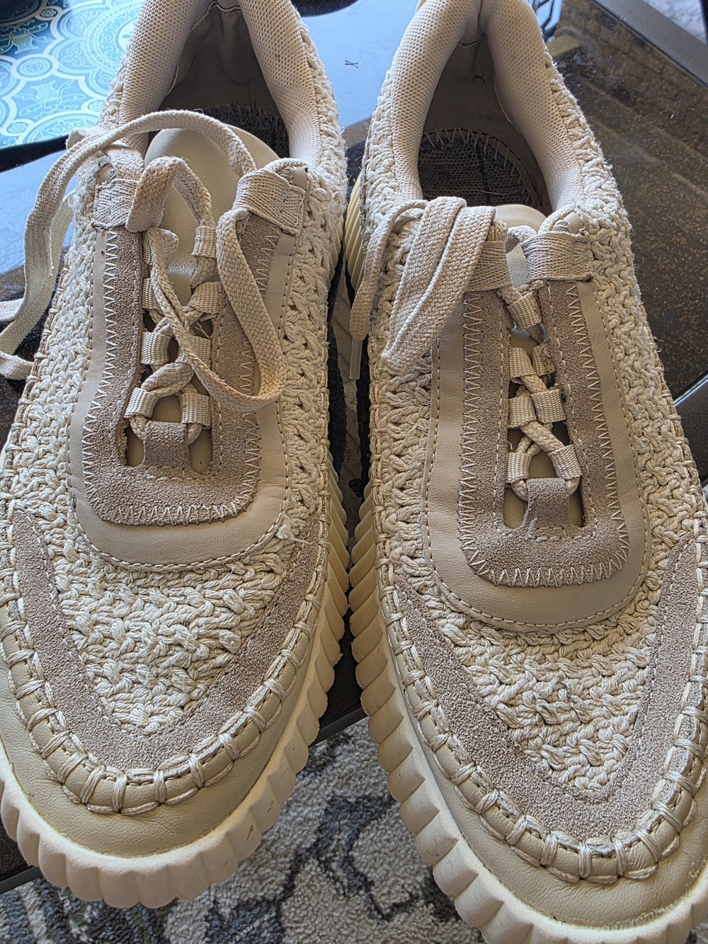 Dolce Vita Beige/Tan Crochet Knit Low-Top Sneakers